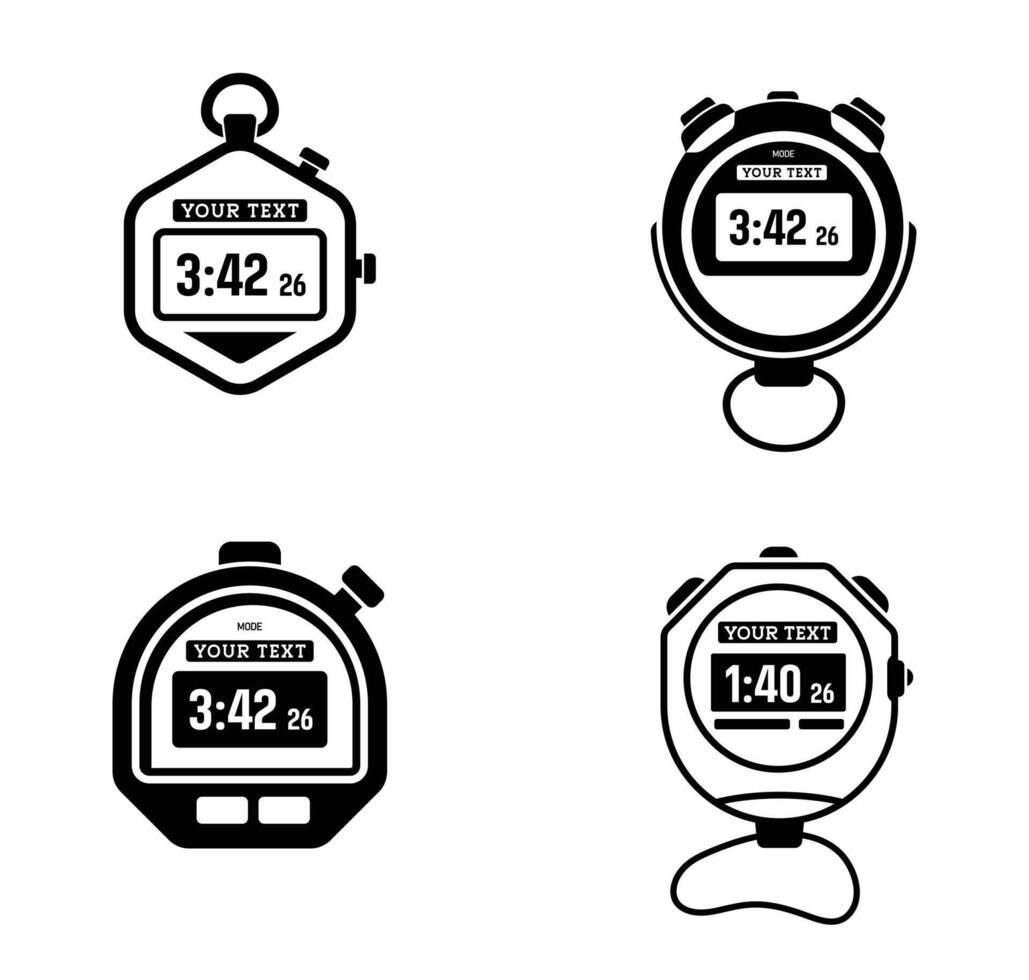 Stopwatches Clip Art Illustrations A Collection of Timers Set. Timekeeping A Study in Form and Function, Measuring Time, Chronometer Styles Through Time Isolated Outline Icon Set. vector