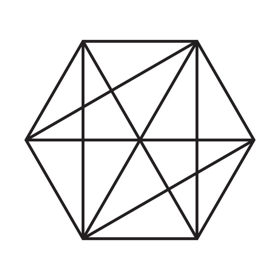 A black and white drawing of a hexagon vector