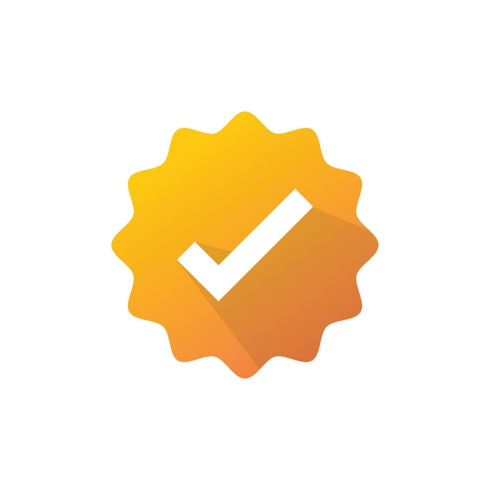 A flat icon of a check mark on a yellow badge vector