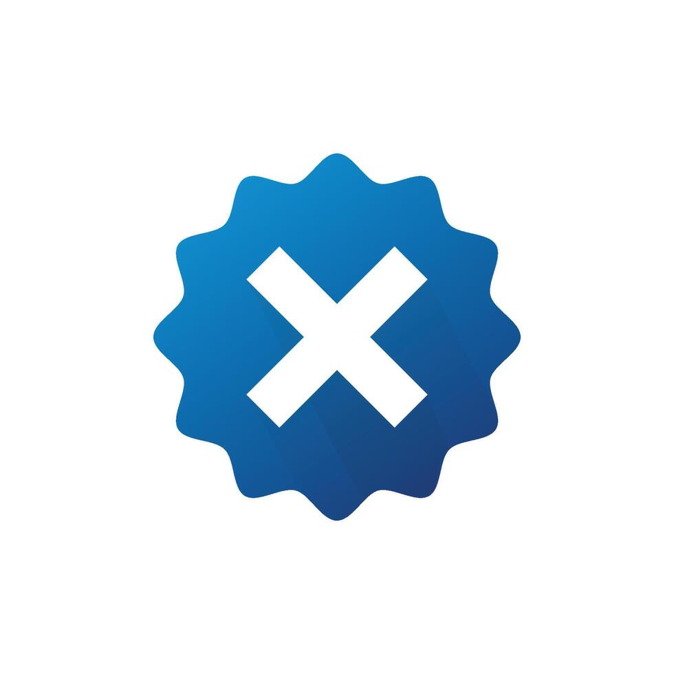 A blue badge with an x on it vector