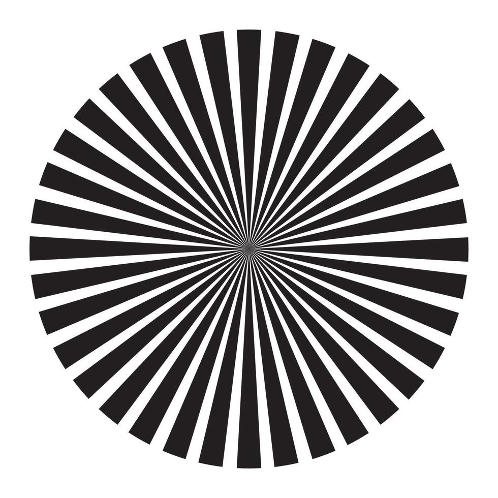 A black and white image of a circular design with rays vector