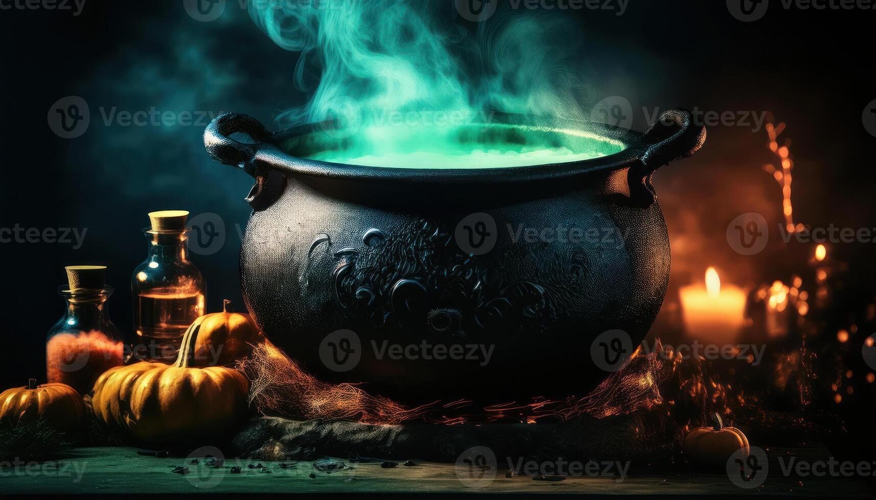 Close-up of a spooky witch's potion brewing in a cauldron photo
