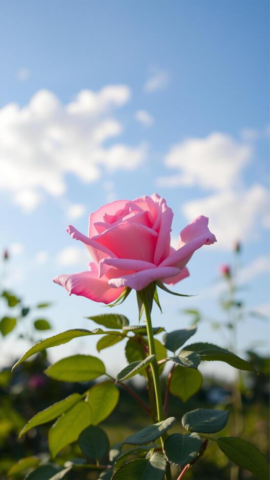 Pink rose with soft background. AI generate photo