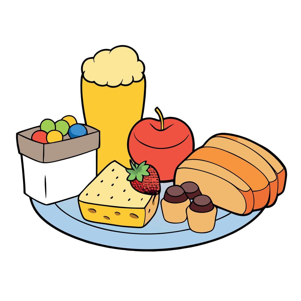 A person holds a fork and knife above a plate containing eggs. bacon. and hash browns vector