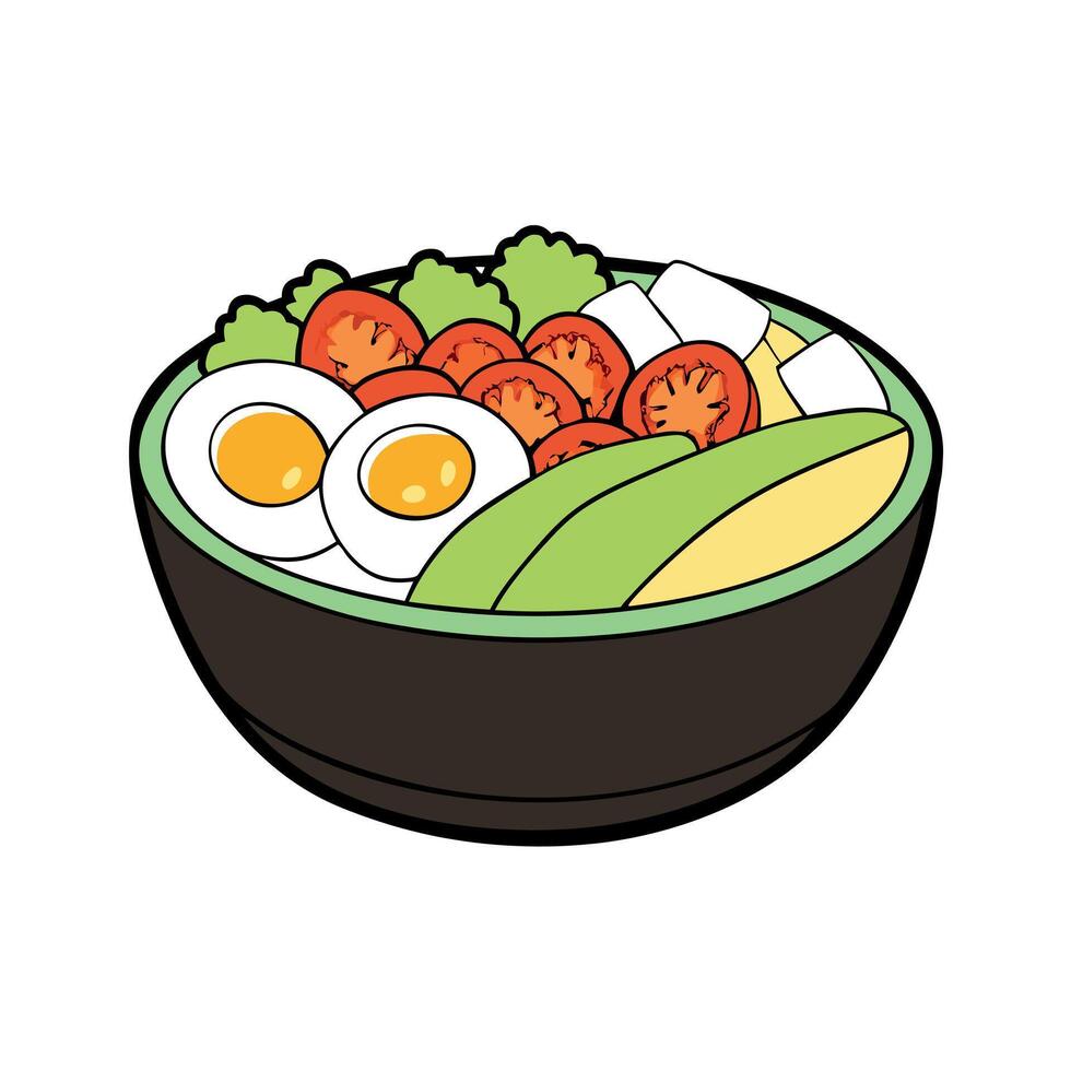 Cobb salad. Classic American salad with tomato. bacon. grilled chicken. eggs. avocado vector