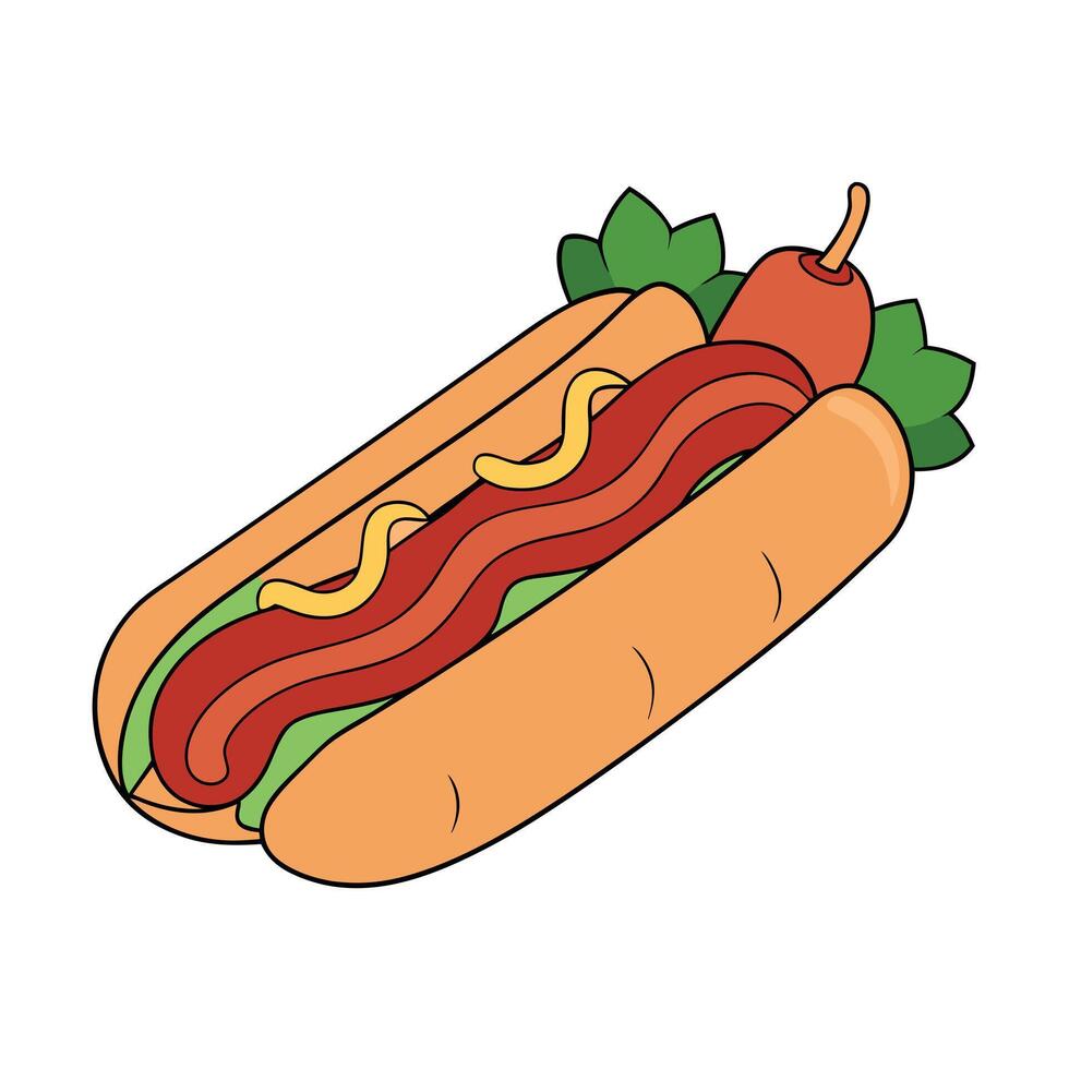 Homemade Bacon Wrapped Hot Dogs with Onions and Peppers vector