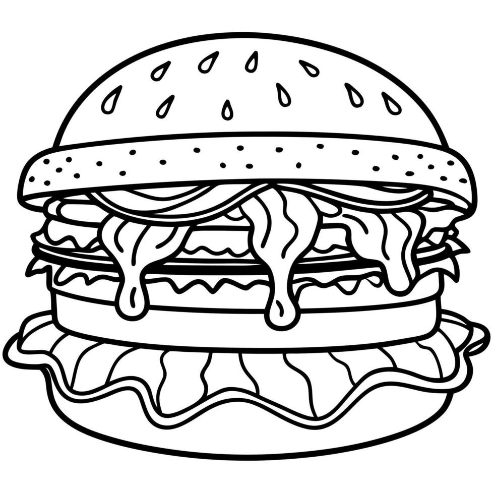 Homemade bacon cheeseburger with BBQ sauce and toppings vector