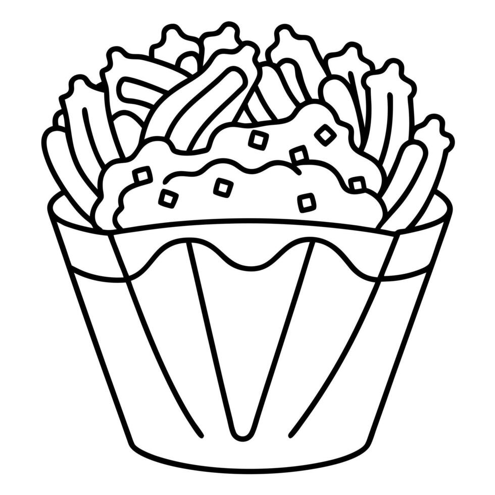Crispy loaded french fries with cheese sauce and bacon. vector