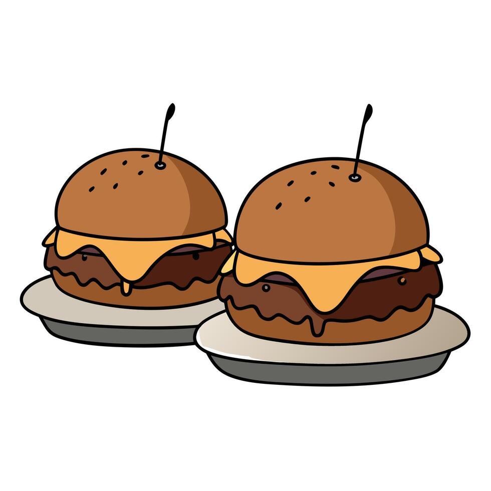 Gourmet beef sliders with cheese and caramelized onions vector
