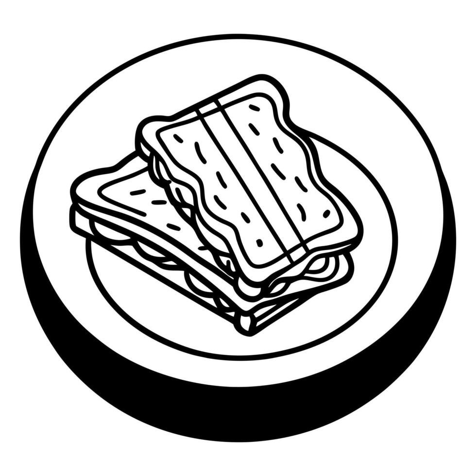 A grilled cheese and bacon sandwich served on a black plate with a golden brown crust vector