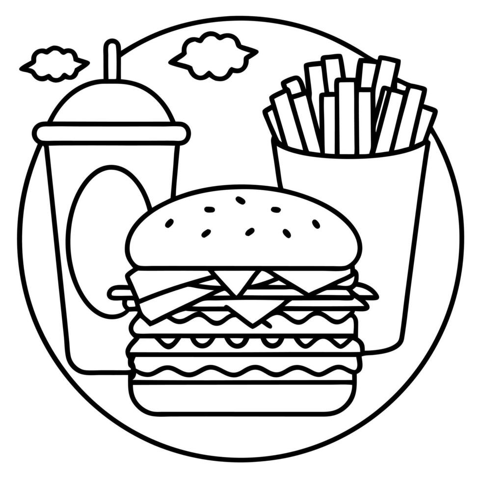 Beef burger with cheese vegetables with Coke fries food photography poster background vector