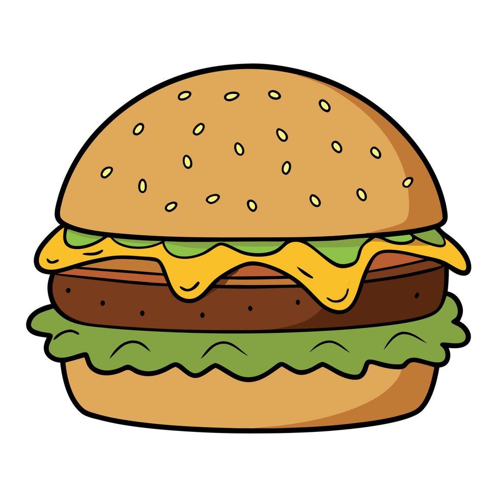 A burger with beef. lettuce. tomato. onion and cheese. Cucumber with dark background vector