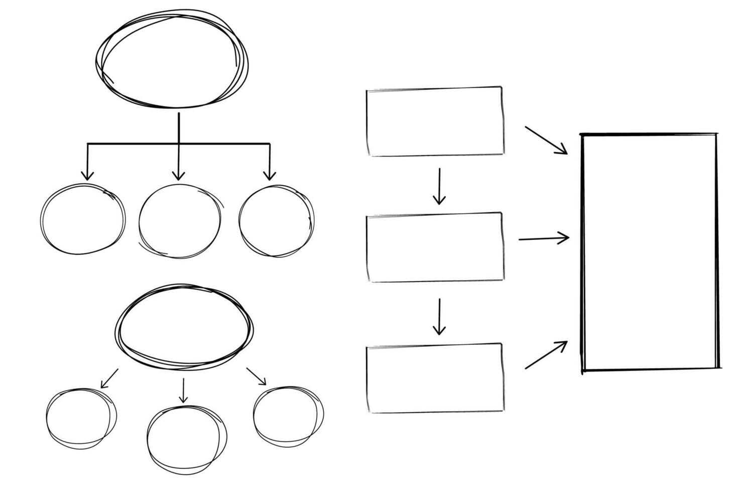 Mind map infographic diagram doodle line free hand drawing. Idea scheme plan with arrows and circles. Mind process step chart. Project concept, vector