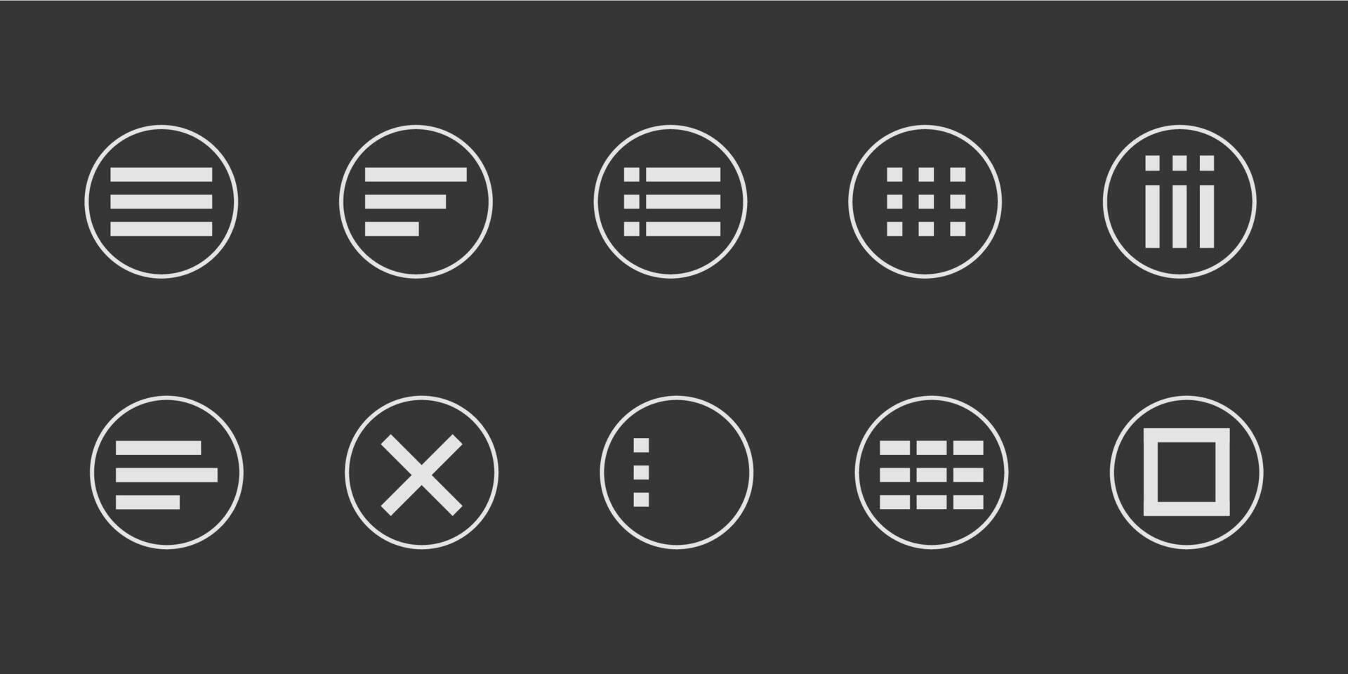 Menu for apps and web Hamburger Menu dropdown in circle. Set interface icons, popup bar, template. Application list burger button vector