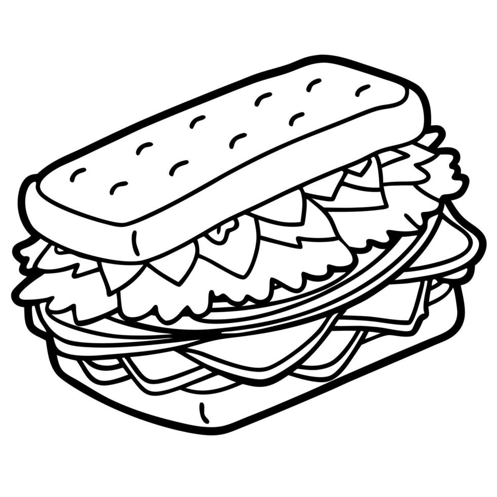 A charcuterie sandwich or panini with layers of cured meats. cheese. and vegetables vector