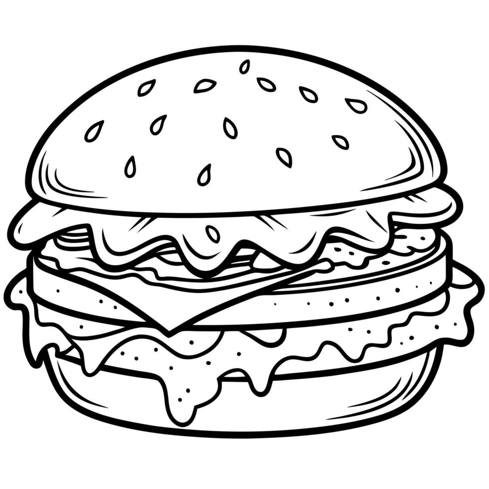 A close-up photo of a delicious burger with melted cheese. fresh lettuce. juicy tomato vector