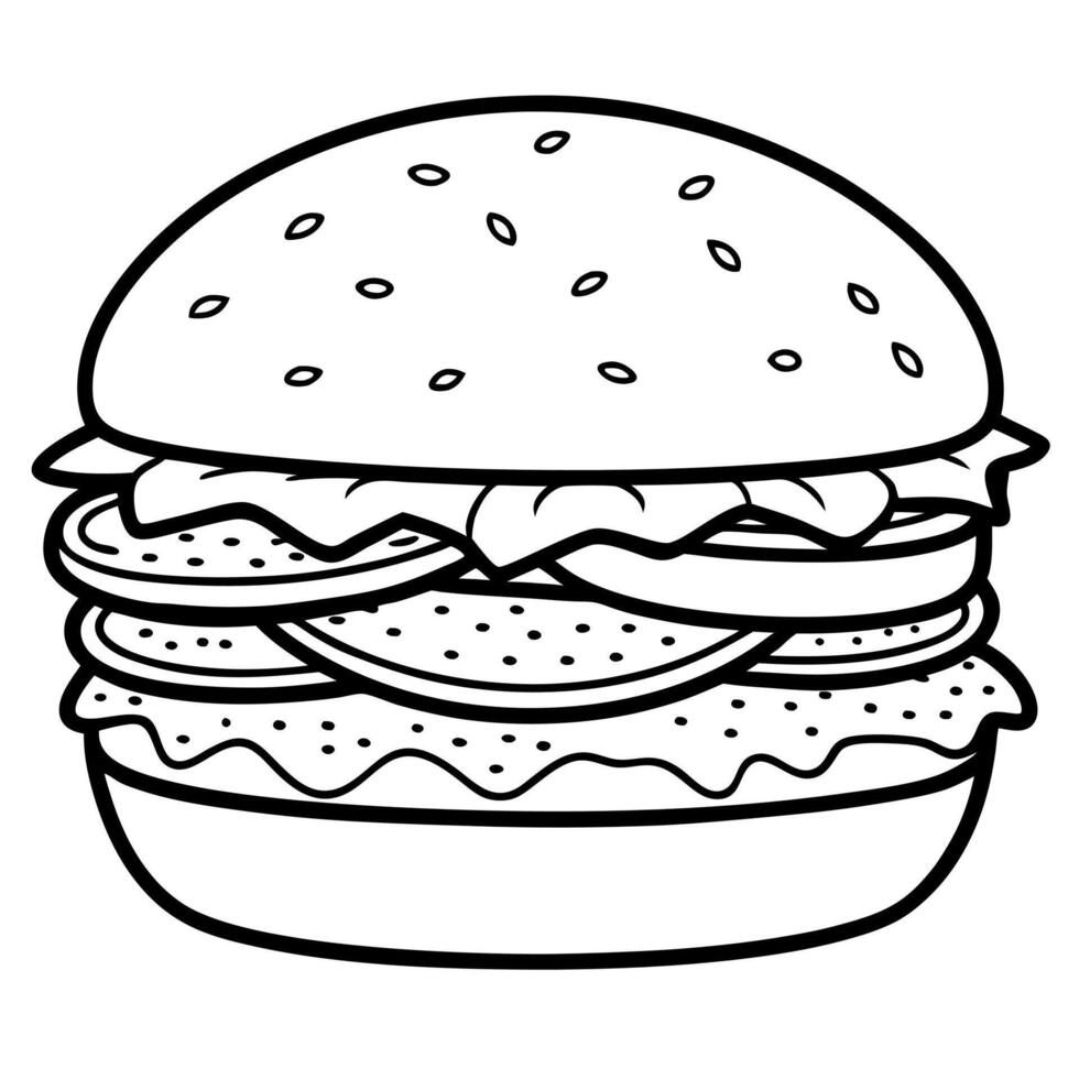 Delicious burger with lettuce. tomato. cheese. and juicy patty on a sesame seed bun vector