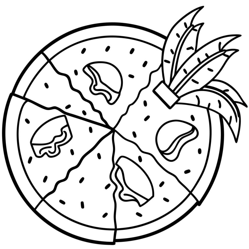 Delicious Hawaiian pizza with bacons and slices of pineapple. vector