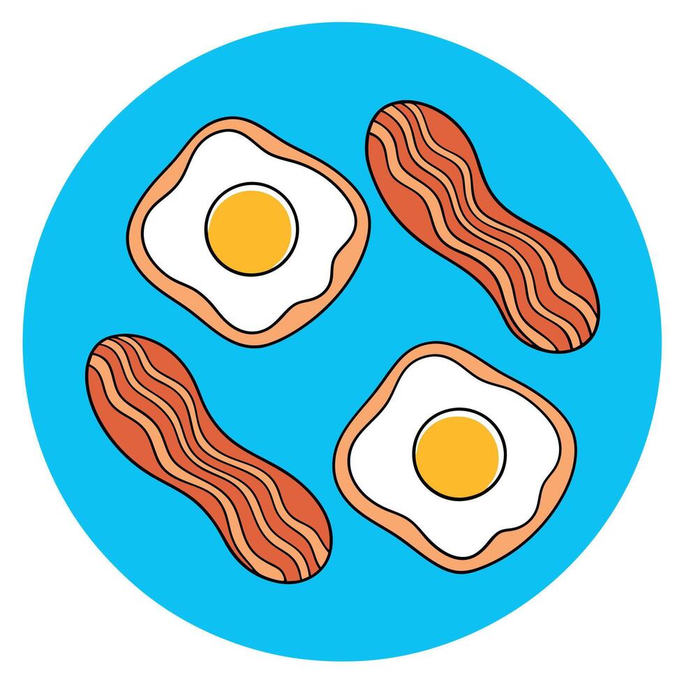 Bacon and eggs pattern. top view. bright blue background vector