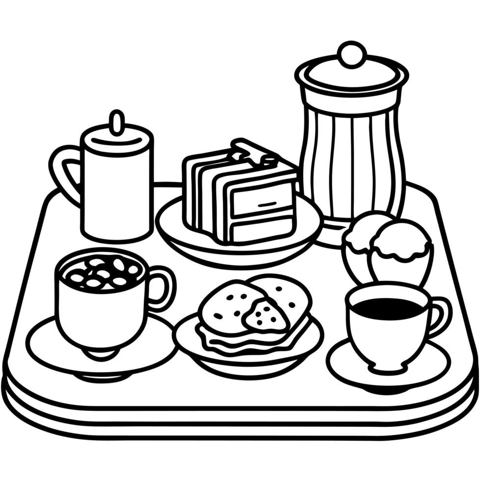 Delicious spread of food on a table with a hot cup of coffee for breakfast or brunch vector