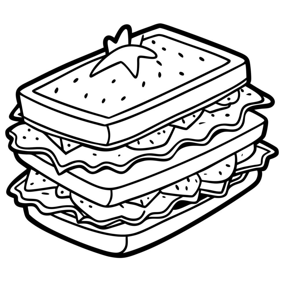 Delicious club sandwich with ham. tomatoes and lettuce on kitchen table. vector