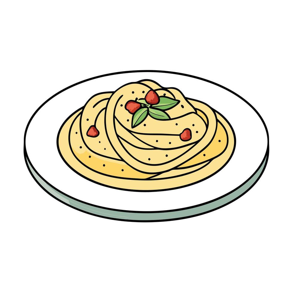 A Plate of Creamy Carbonara Pasta With Bacon and Parsley vector