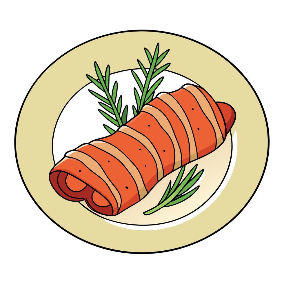 Bacon wrapped in bacon with rosemary and spices on plate vector