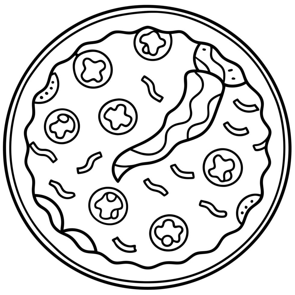 Close up of a delicious pizza with pepperoni and bacon. vector