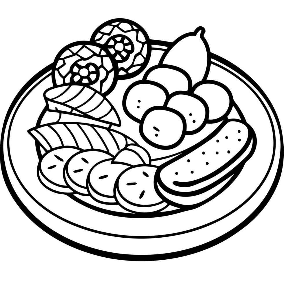 Delicious charcuterie platter with sausage. chorizo. smoked ham on white background vector