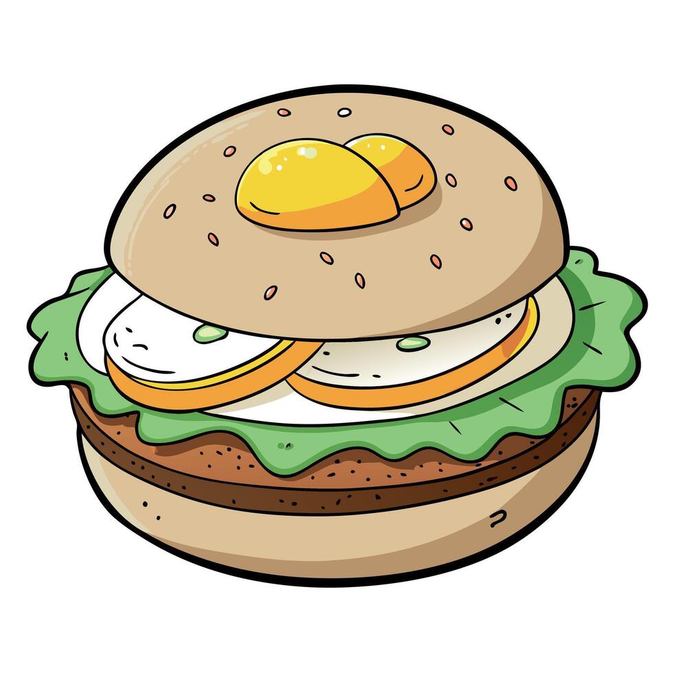 Hearty Breakfast Sandwich on a Bagel with eggs cucumber bacon and cheese background vector