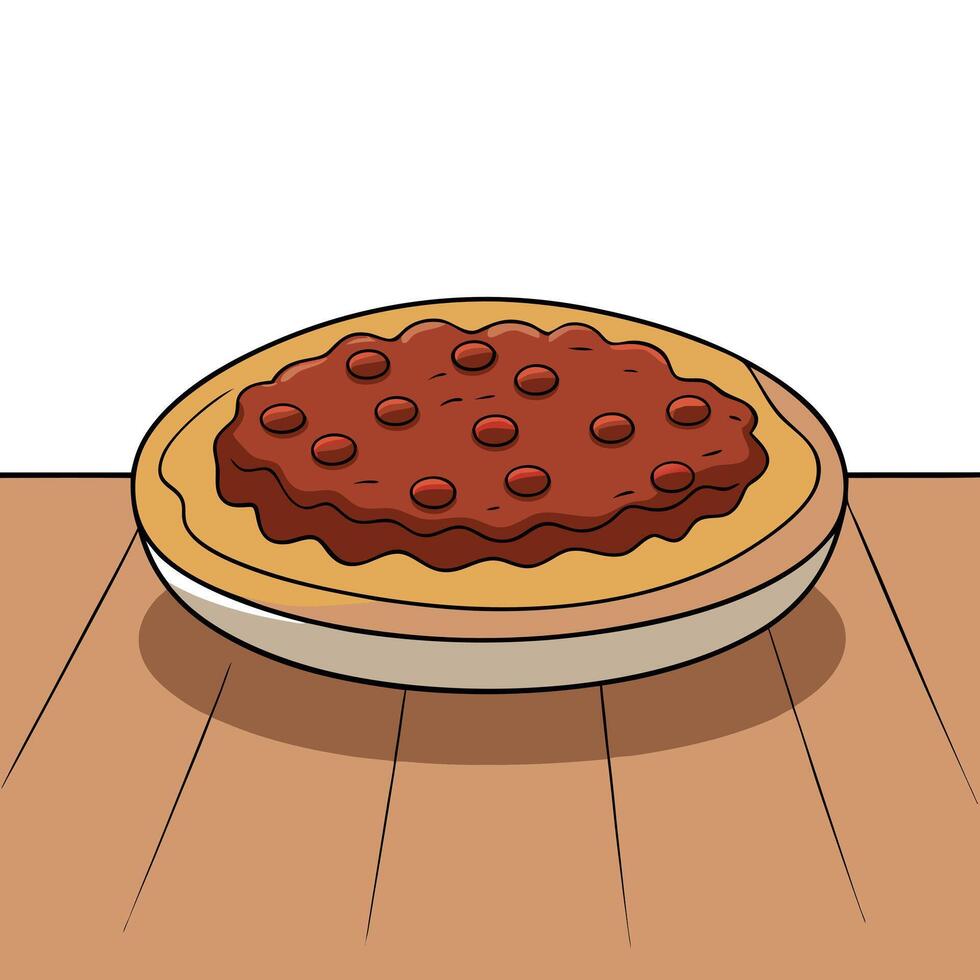 Close up of delicious pizza with ground beef on wooden table. blurry background vector