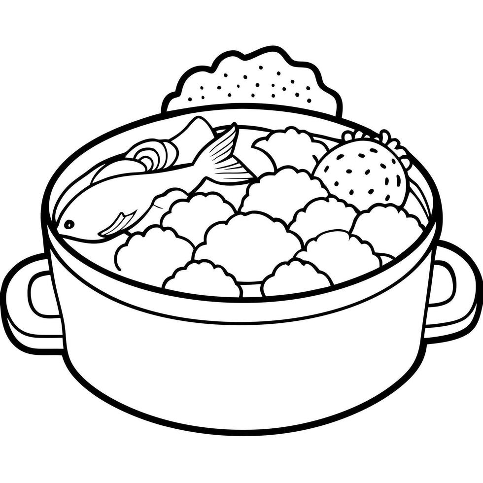 Casserole with white fish. cauliflower. potato. cheese. sour cream. and onion. vector
