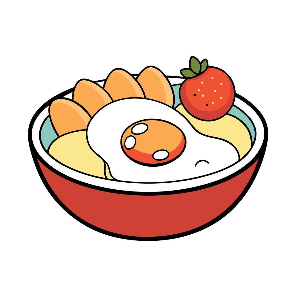 Delicious Breakfast Bowl Featuring Crispy Bacon. Fresh Eggs. and Cherry Tomatoes vector