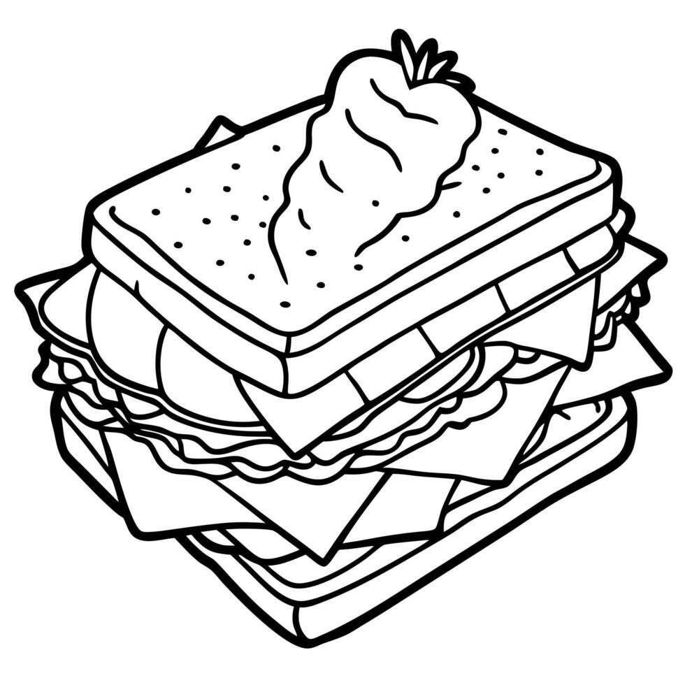 Freshly made club sandwich with turkey. bacon. and vegetables on toasted bread vector