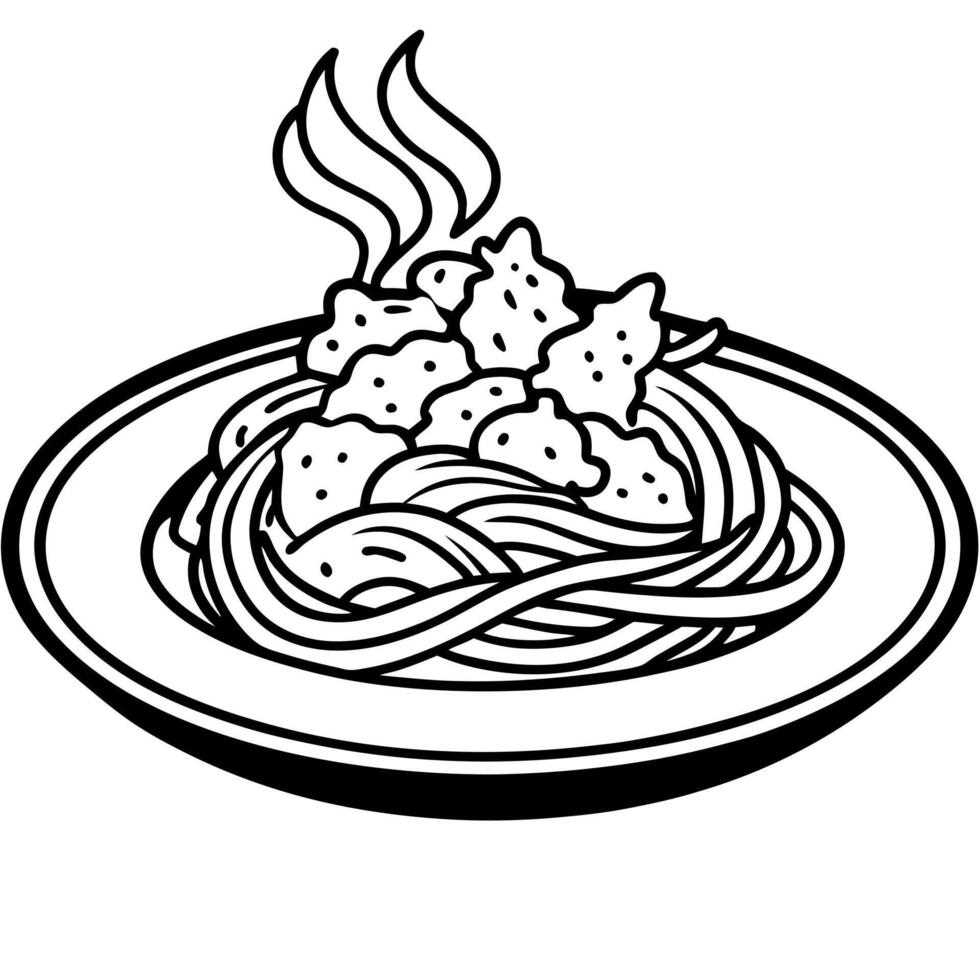 Creamy carbonara pasta with bacon and parsley on a black plate with steaming hot vector