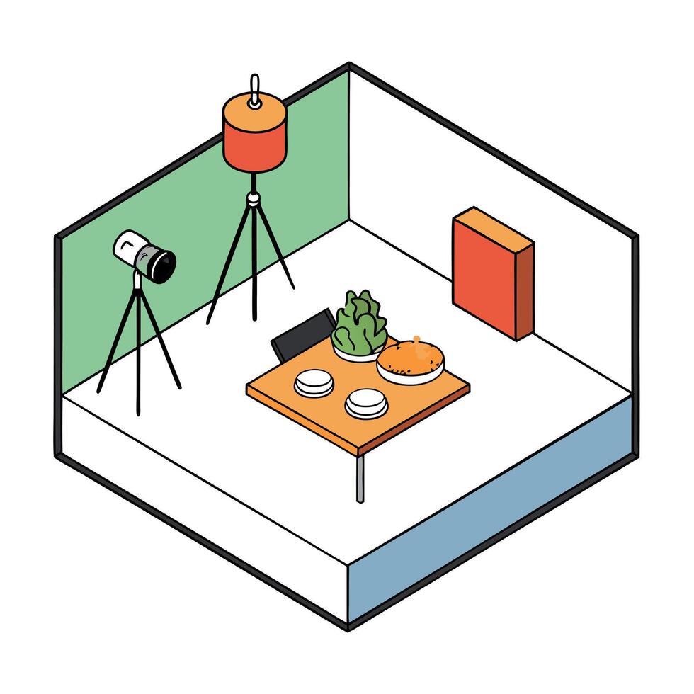 Elevated view from above food photography studio lig. vector