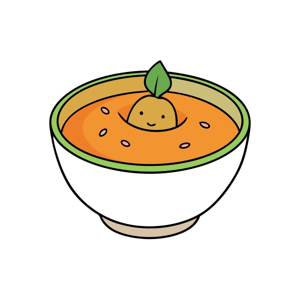 A bowl of soup with a small pumpkin and a small pumpkin vector
