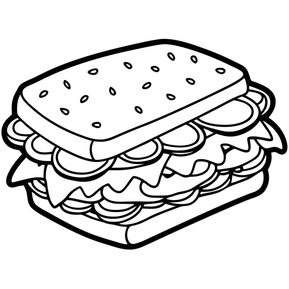 Fast food sandwich with ham cheese lettuce and tomatoes on a black background vector