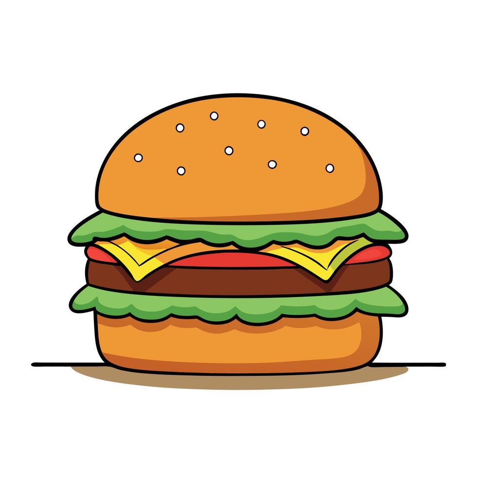 Burger And Shake. Double Cheeseburger with Tomato. Onion and Beef Patty on Table vector