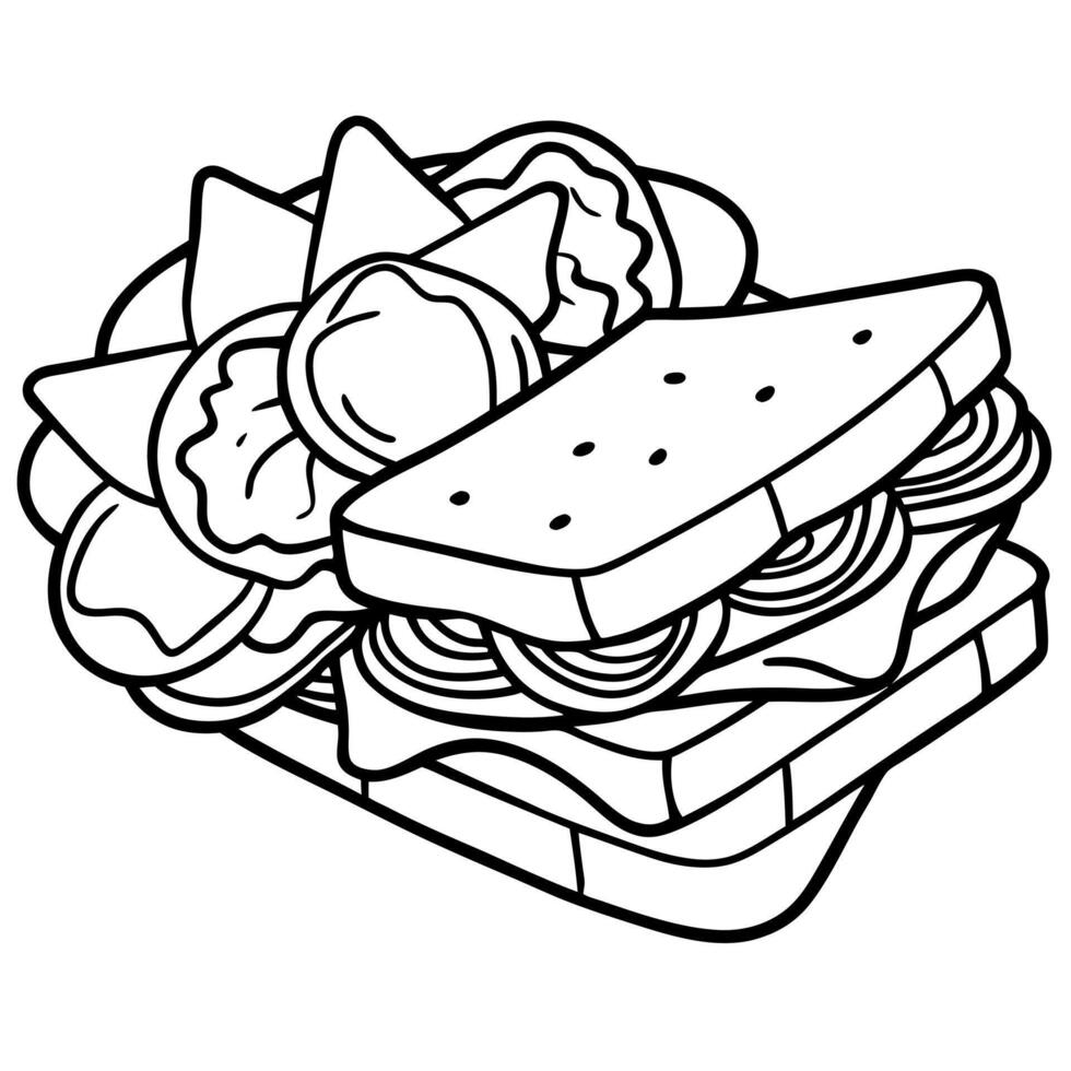 Delicious BLT Sandwich with Crispy Bacon. Lettuce. Tomato. and Chips on the Side vector
