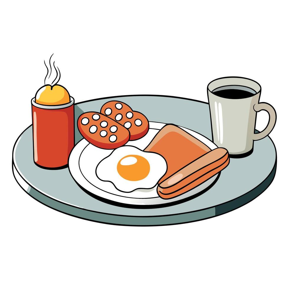 Classic english breakfast on a well lit table with morning light. appetizing food. vector