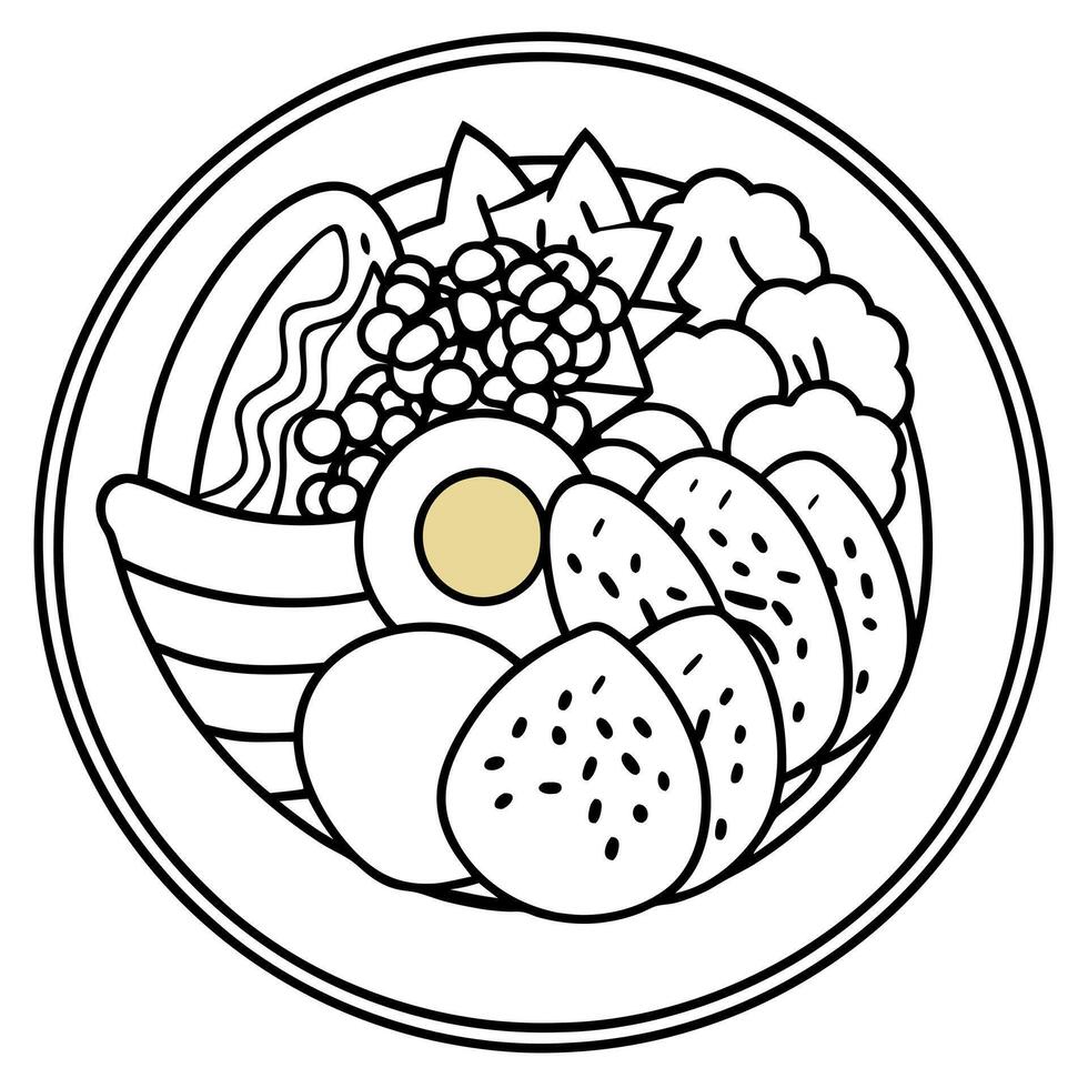 Healthy American cobb salad with chicken avocado bacon tomato cheese eggs top view vector