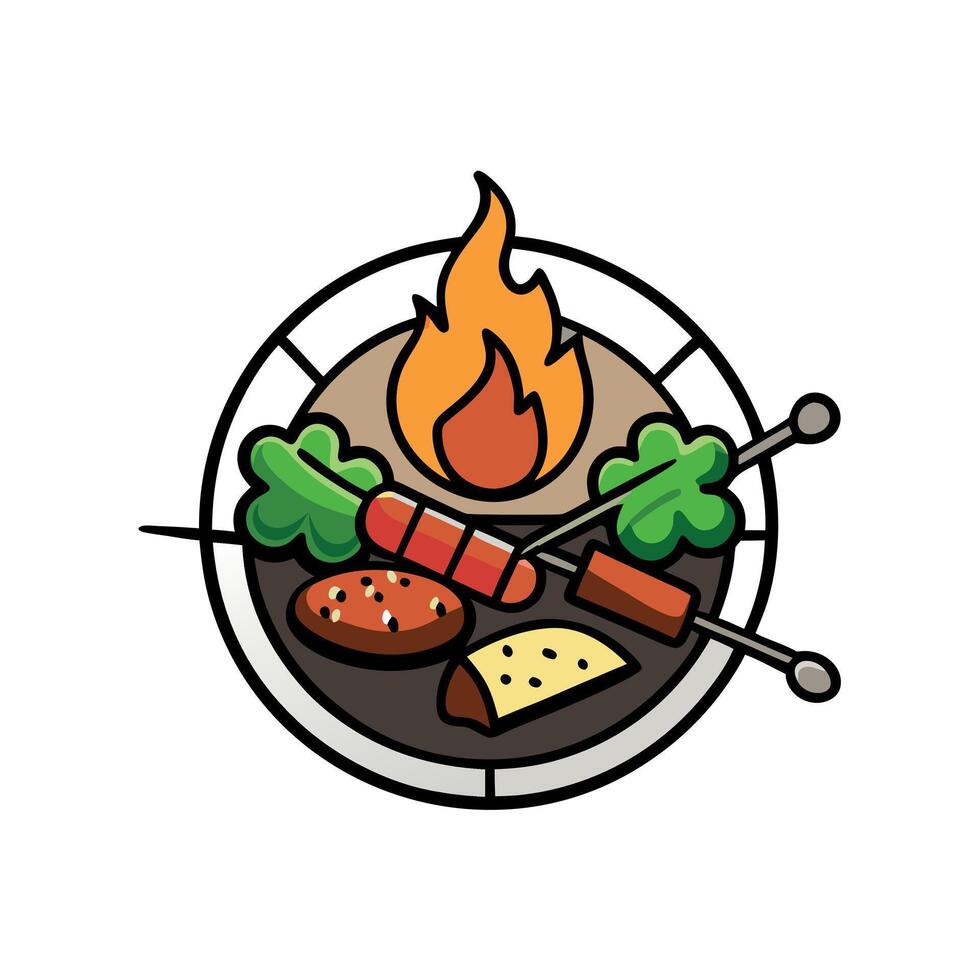 Grilled meat and vegetables and herbs cooked on fire as a barbecue. delicious food vector