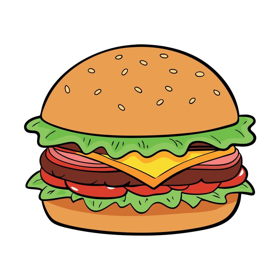 A classic burger with crispy bacon. fresh lettuce. juicy tomato. and melted cheese vector