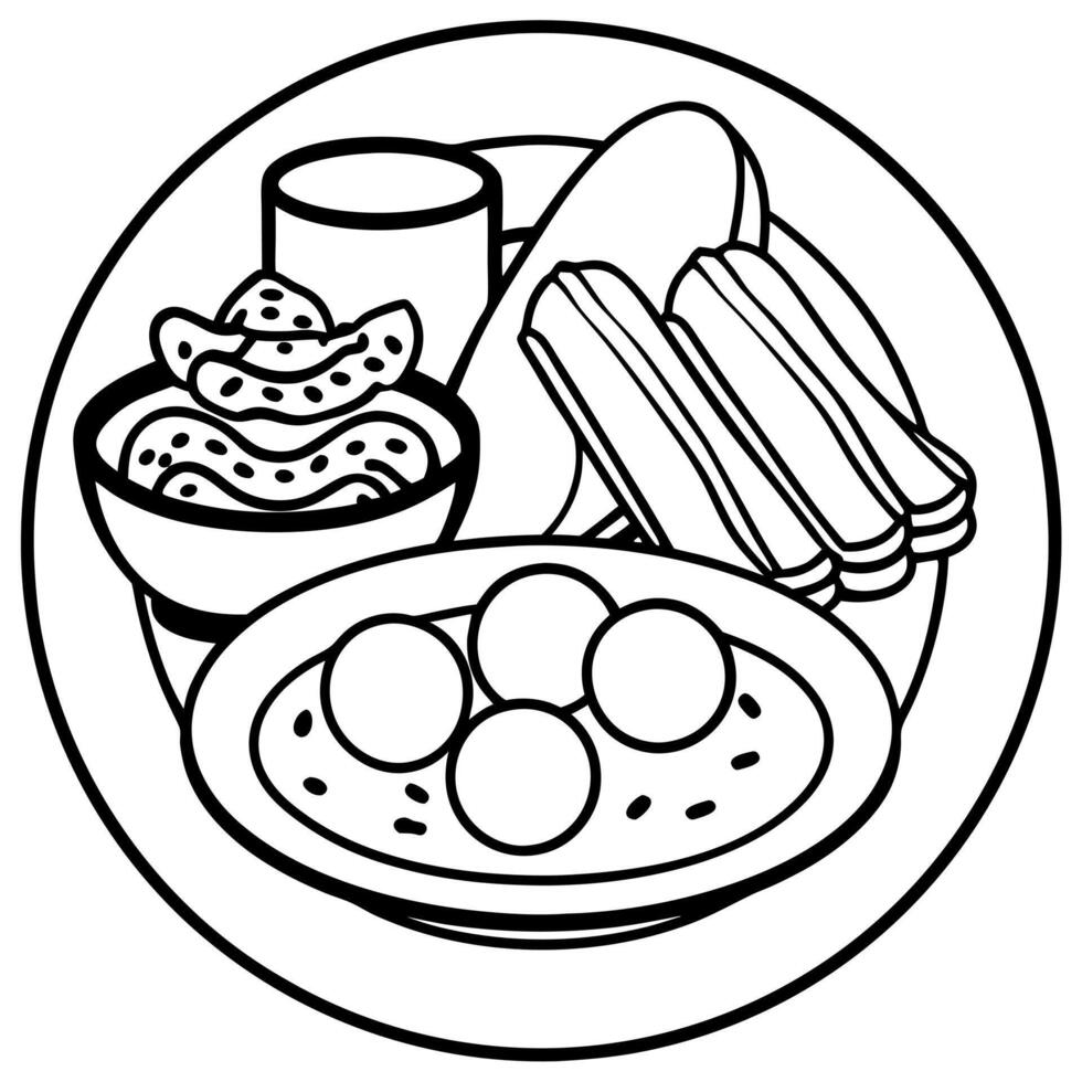 Delicious Big English Breakfast with Bacon. Eggs. Sausages. Baked Beans. and Toast vector