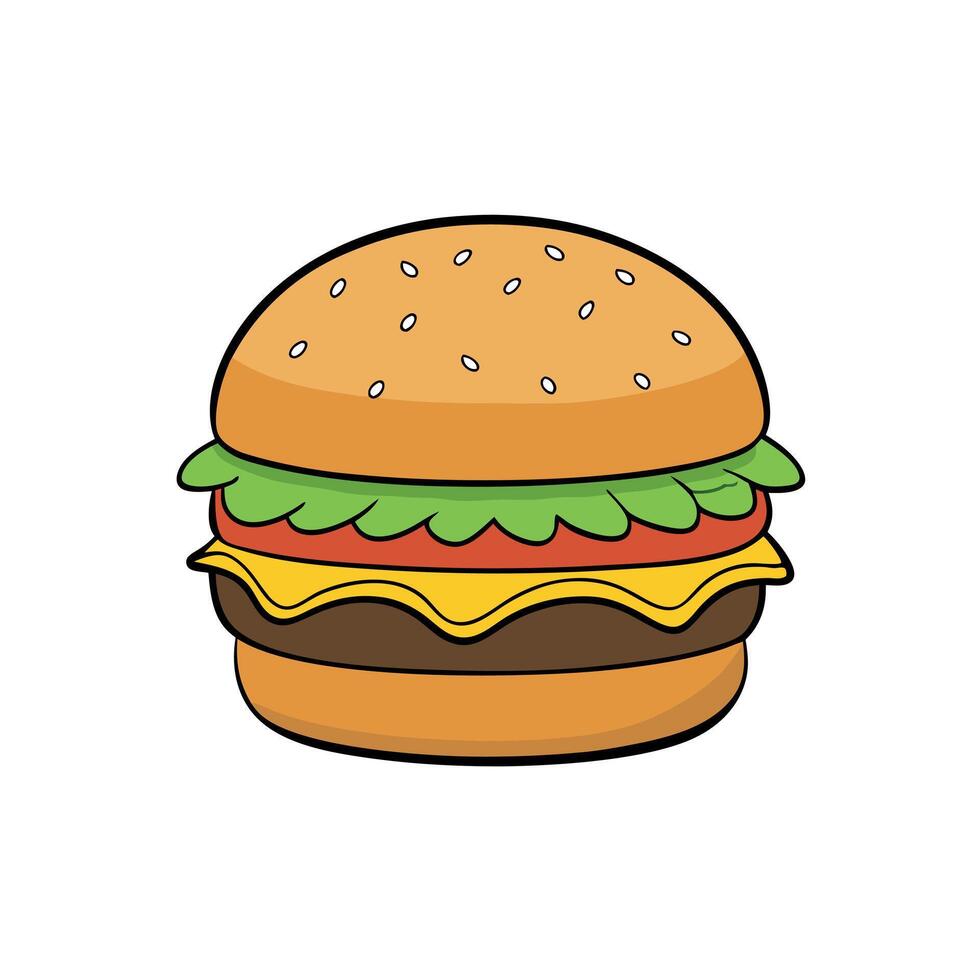 Beef Burger with cheddar. coleslaw. beef patty. lettuce. brioche bun without sesame vector