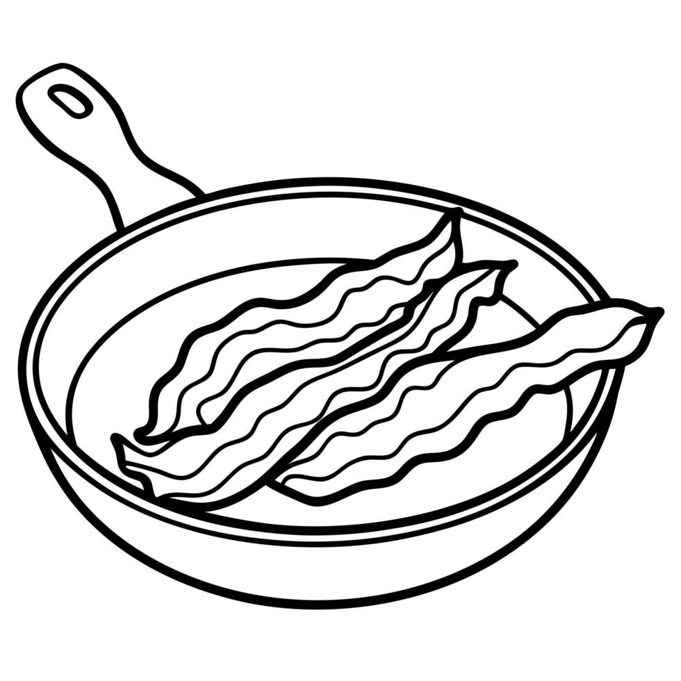 Fried bacon in a frying pan. close up vector
