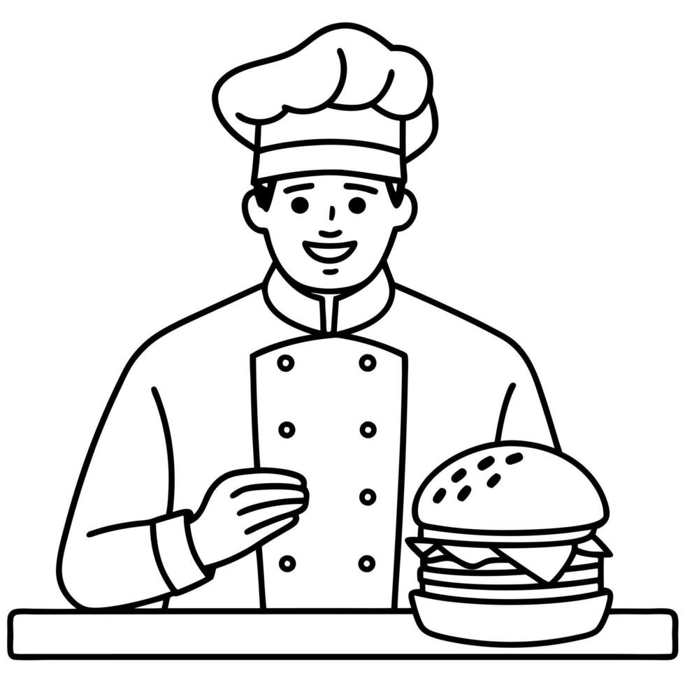 A professional chef making burger with fresh ingredient vector