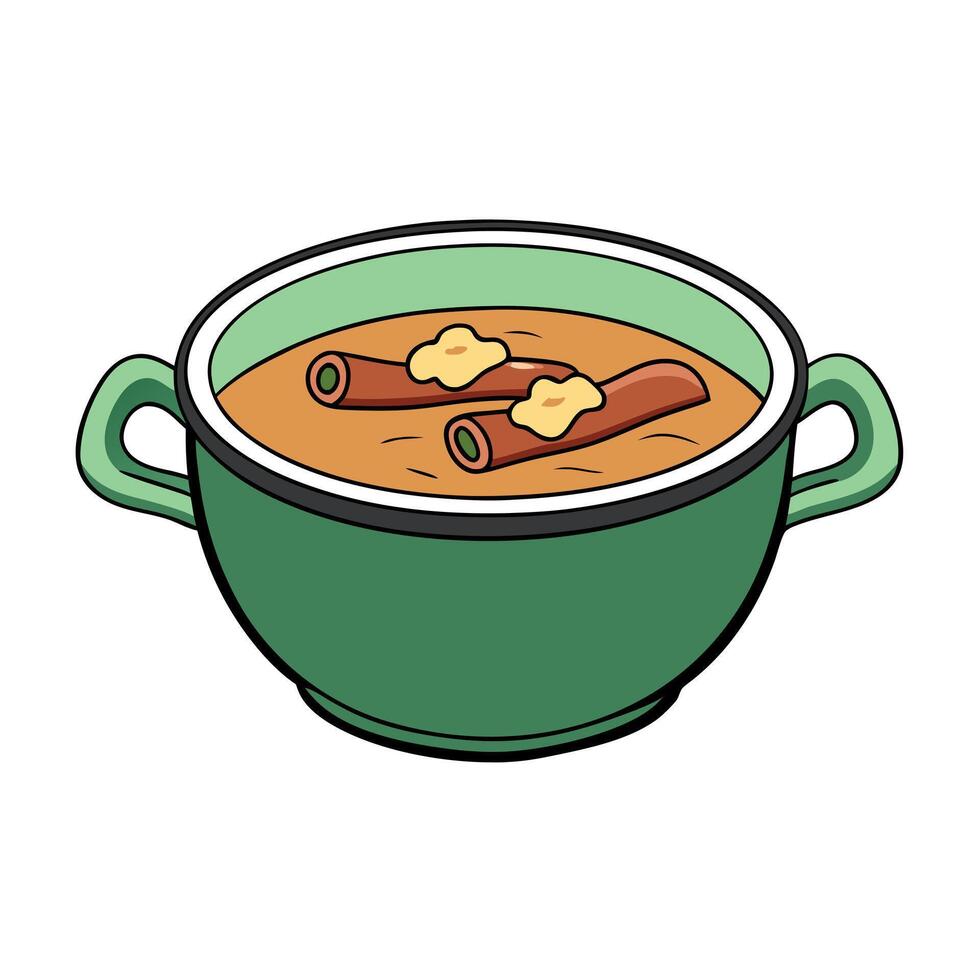 Close up of kapusniak cabbage soup with vegetables ribs and bacon on table vector