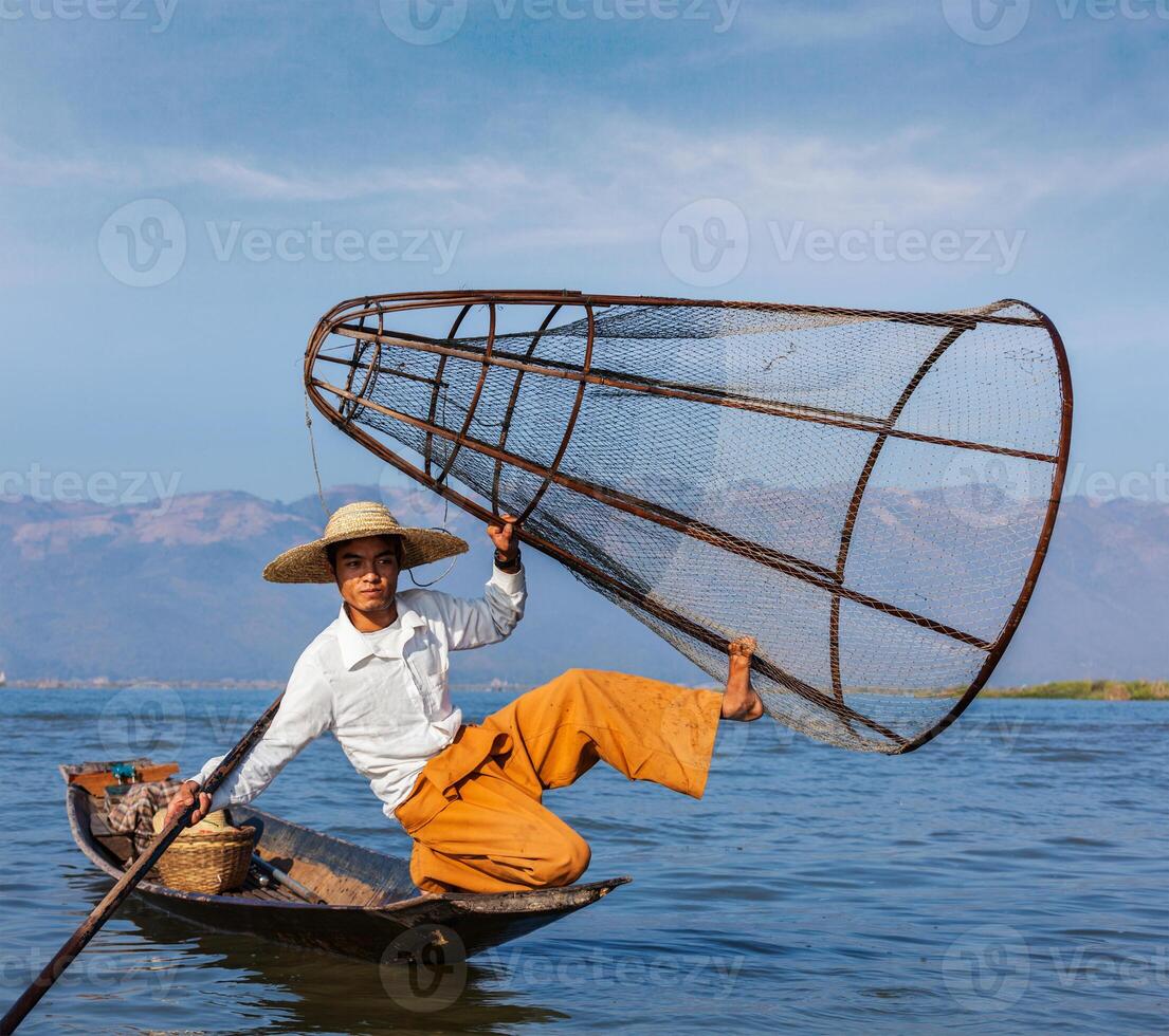 Burmese fisherman at Inle lake, Myanmar photo